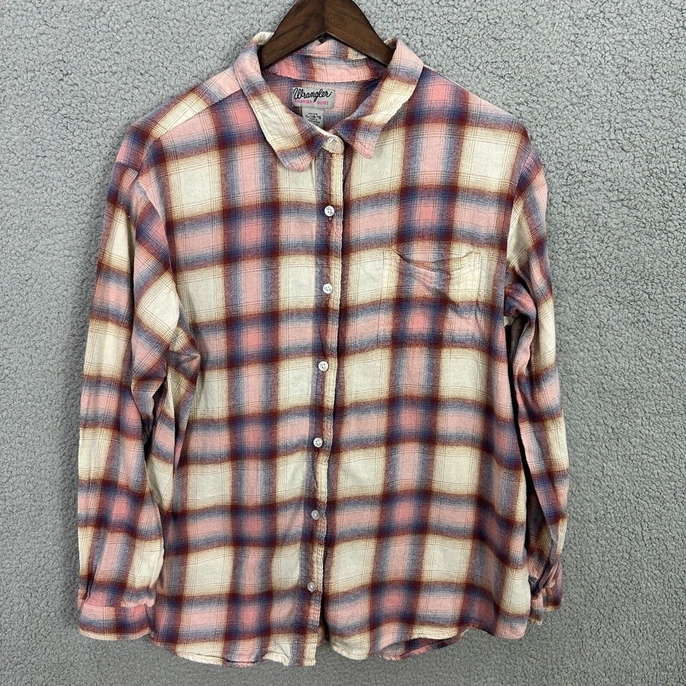 Wrangler Flannel Plaid Button Down‎ Shirt Womens XL Long Sleeve Cottage Western